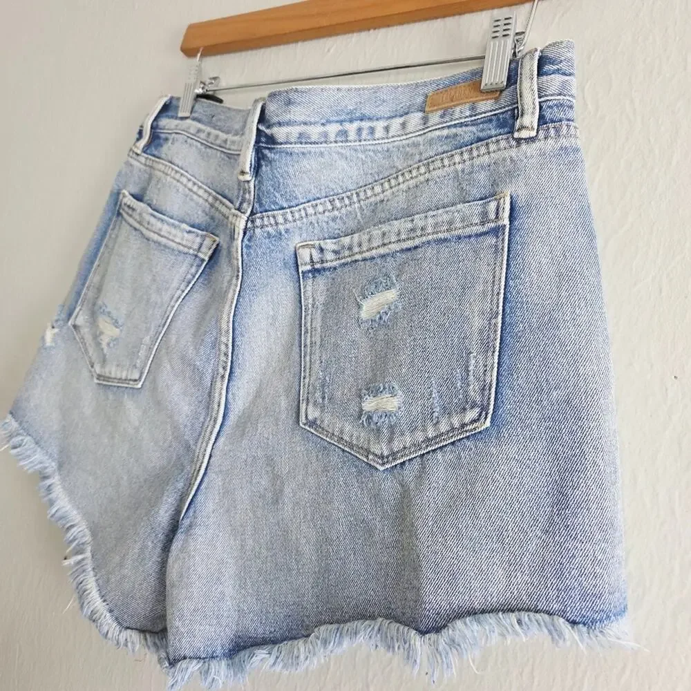 Blank NYC The Barrow Distressed High Waisted Cut Off Denim Shorts Blue Wash 32